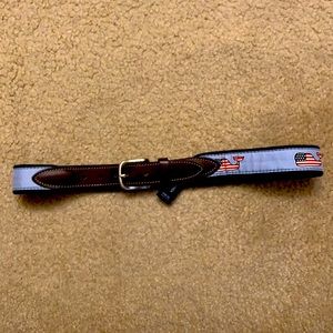 Leather and canvas 28 inch belt with american whale print